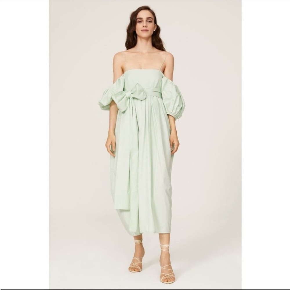 Cecilie Bahnsen Joel Mint Green Off Shoulder Belted Dress Women's Size 6